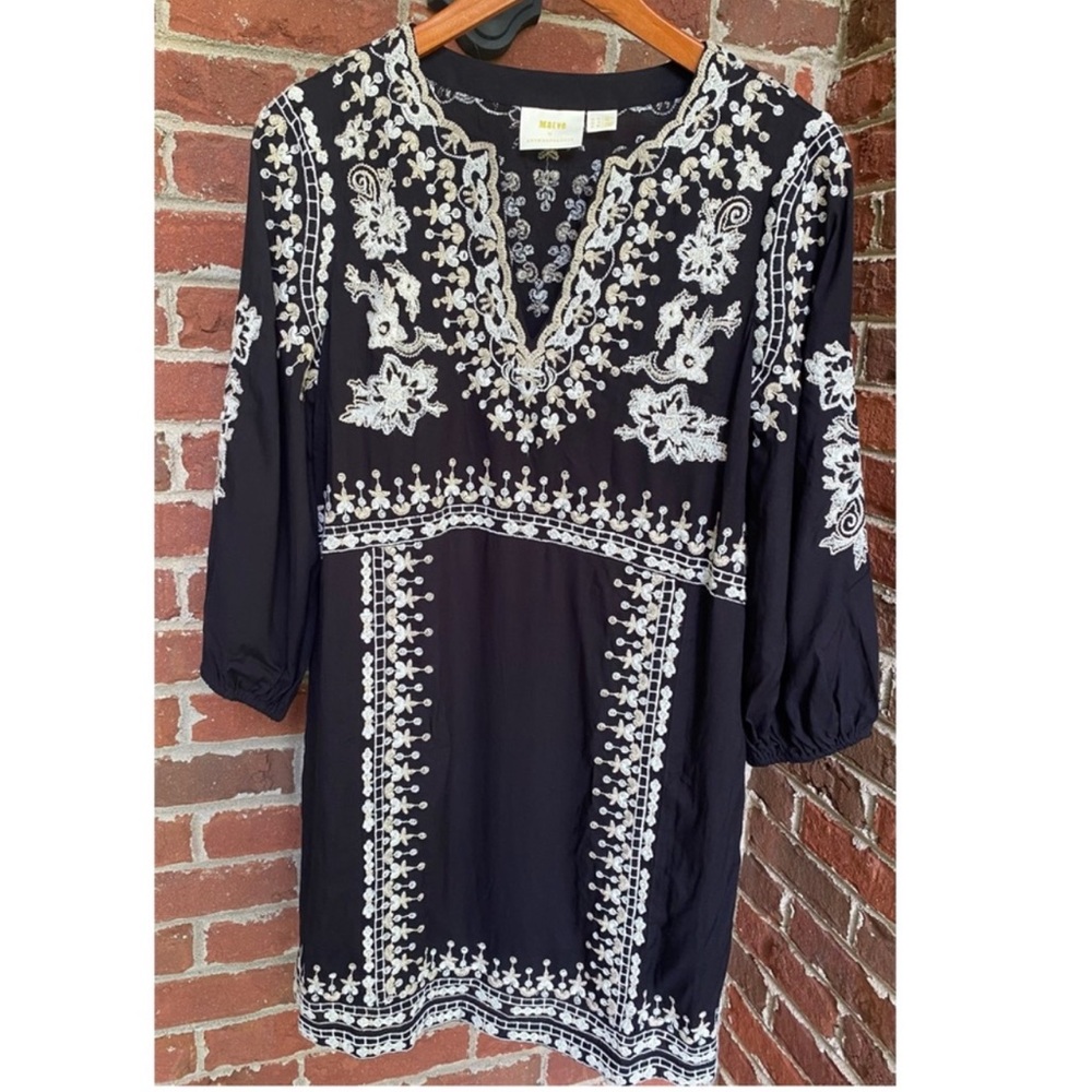 Anthropologie NWOT Maeve Shiloh Black Embroidered Tunic Mini Dress size 6 LBD - Picture 3 of 12